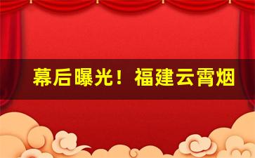 幕后曝光！福建云霄烟价格表中支“猜三喝五”